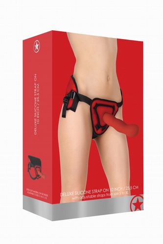  Deluxe Silicone Strap On 10 Inch Red Ouch! 