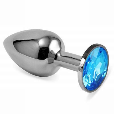 Анальная втулка Silver с голубым кристаллом
