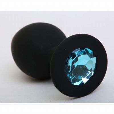 Анальная втулка силиконовая чёрная с голубым кристаллом
