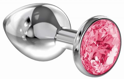 Анальная втулка Silver с розовым кристаллом средняя