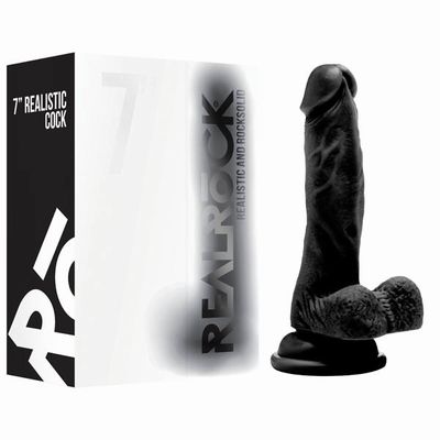  Realistic Cock 7" With Scrotum Black 