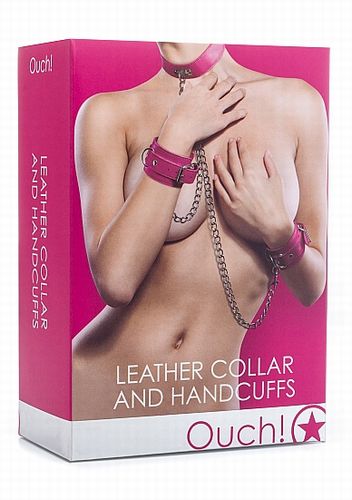   Leather Collar and Handcuffs Pink 