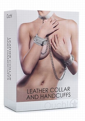    Leather Collar and Handcuffs White