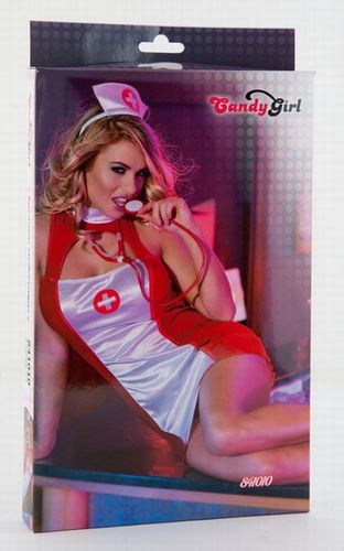 Костюм медсестры Candy Girl (платье, головной убор, стетоскоп) красно-белый
